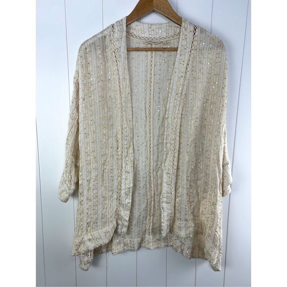 Soft Surroundings NWT Soft Cream & Gold Glamour Open Topper Cardigan Sequins S - Picture 2 of 10
